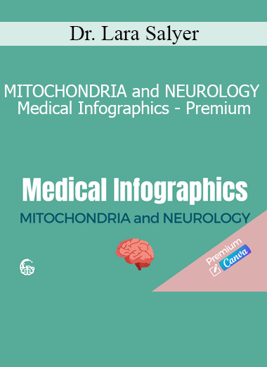 Dr. Lara Salyer presenting premium medical infographics on mitochondria and neurology for clinical education and visualization