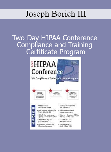 Joseph Borich III presenting HIPAA compliance guidelines and best practices in a two-day certification program